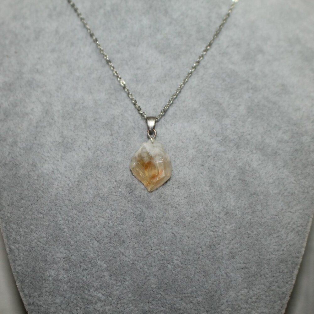 Raw Citrine Crystal Pendant Necklace – Silver Chain - Picture 1 of 4
